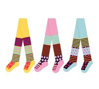 L&K-II - Pack de 3 leotardos para niña con algodón reforzado, leotardos infantiles opacos para niña con estampados de puntos y rayas, multicolor 2761, 98-104