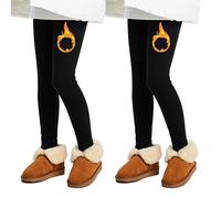 L&K-II Paquete de 2 Leggings Térmicos niñas Invierno Leggings para niños Algodón Grueso con Forro Polar Pantalones niños 4610 Negro 110-116