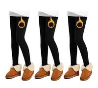 L&K-II Paquete de 2 Leggings Térmicos niñas Invierno Leggings para niños Algodón Grueso con Forro Polar Pantalones niños 4610 Negro 158-164