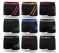 L&K Pack de 10 Calzoncillos Tipo bóxer para Hombre Calzoncillos Retro de Microfibra Color Negro con Estampados Mixtos 1202 BL S/M