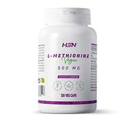 L-Metionina 500 MG de HSN | 120 Cápsulas Vegetales Aminoácido Esencial L Metionina (ALTA Concentración) | Con Zinc y Biotina | No-OMG, Vegano, Sin Gluten