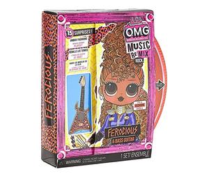 L.O.L. Surprise! LOL Surprise OMG Remix Rock Muñeca FEROCIOUS - 15 sorpresas que incluyen bajo, vestido, zapatos, cepillo, soporte para muñecas, letras y paquete de tocadiscos - Edad: 4+