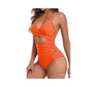(L,orange)One piece swimsuit sexy hollow out women's swimsuit backless tight strap bikini