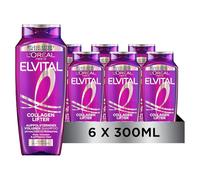 L´Oréal Paris Elvital Collagen Lifter Champú de volumen rellenador, fórmula con fragmentos de colágeno AS, para cabello fino, fino, 300 ml (x6)