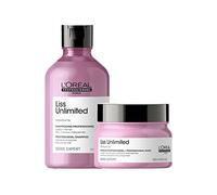L’Oréal Professionnel | Pack Champú + Mascarilla Alisador Intenso para cabellos rebeldes encrespados y alisados, Liss Unlimited, SERIE EXPERT, Champú 300 ml + Mascarilla 250 ml