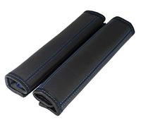 L&P Car Design GmbH A093 - Juego de 2 protectores de cinturón para el hombro, color negro de real piel (2 unidades, con costuras negras)