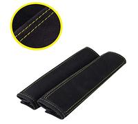 L & P Car Design L&P A135-1 - Juego de 2 protectores para cinturón de seguridad, de microfibra, color negro con costuras amarillas