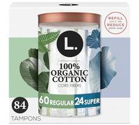 L. Paquete múltiple de tampones de algodón regular/superabsorbencia, contiene un núcleo de algodón orgánico, fabricado sin pesticidas sintéticos o fragancias, 84 unidades (2 paquetes de 42)