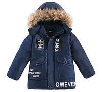 L PATTERN Chaqueta de invierno para chicos, larga a prueba de viento, impermeable, abrigo de invierno con capucha de piel y forro de pelo cálido para niños, parka con forro grueso para exteriores