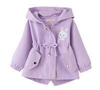 L PATTERN Chaqueta Niña con Capucha Gabardina Rompevientos Estampado de Conejo Abrigo Cortavientos Bebé para Primavera y Otoño, Morado, 100/2-3 Años