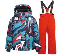 L PATTERN Conjunto de traje de esquí infantil de 2 piezas con capucha, impermeable, resistente al viento, traje de nieve para niños y niñas, chaqueta de esquí cálida y pantalones de esquí, geométricos