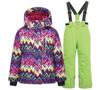 L PATTERN Conjunto de traje de esquí infantil de 2 piezas con capucha, impermeable, resistente al viento, traje de nieve para niños y niñas, chaqueta de esquí cálida y pantalones de esquí, color
