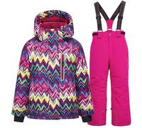 L PATTERN Conjunto de traje de esquí infantil de 2 piezas con capucha, impermeable, resistente al viento, traje de nieve para niños y niñas, chaqueta de esquí cálida y pantalones de esquí, color