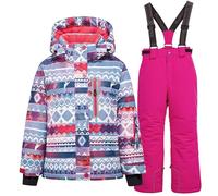 L PATTERN Conjunto de traje de esquí infantil de 2 piezas con capucha, traje de nieve impermeable a prueba de viento para niños y niñas, chaqueta de esquí cálida y pantalones de esquí, pixeles +