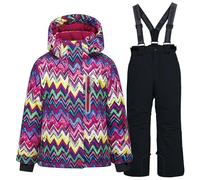 L PATTERN Conjunto de traje de esquí infantil de 2 piezas con capucha, traje de nieve impermeable a prueba de viento para niños y niñas, chaqueta de esquí cálida y pantalones de esquí, color morado