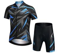 L PATTERN Niño Niña Maillot de Ciclismo Camiseta de Manga Corta + Pantalones Cortos Transpirables Traje de 2 Piezas Conjunto de Jersey Ropa, Rayo Azul, XXL/12-13 Años