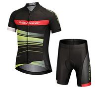 L PATTERN Niño Niña Maillot de Ciclismo Camiseta de Manga Corta + Pantalones Cortos Transpirables Traje de 2 Piezas Conjunto de Jersey Ropa, Verde + Negro, XL/10-11 Años