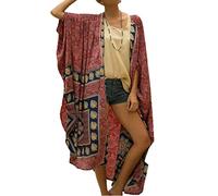 L-Peach Kimono Bohemio para Mujer Manga Larga Ropa de Salón Batas de Playa Vestido Encubrimiento Pareos