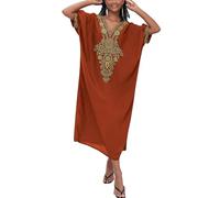 L-Peach Vestido Kaftan Maxi de Playa con Bordado para Mujer, Ropa de Descanso, Ropa de Casa, Cubrebañadores Holgados, Batas, Altoa única
