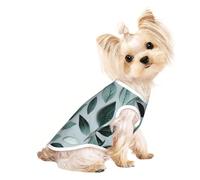 L Pet - Camiseta sin mangas transpirable - Chaleco elástico suave con estampado de hojas gris menta para perros y gatos, camiseta ligera sin mangas
