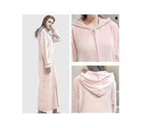 (L,pink)Ladies Hooded Dressing Gown Bath Robe Warm Soft Womens Fleece Zip Up Long Robes