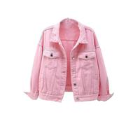 (L,Pink)Women Spring And Autumn Coats Warm Solid Long Sleeve Denim Jacket Outerwear