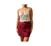 (L,Red)Women's Leopard Print Mini Skirt High Waist A-Line Short Skirt