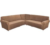 L S - Fundas de sofá de 3 piezas con parte inferior elástica, protector de piel gruesa para decoración del hogar, se adapta a sofás esquineros de 7 plazas (camello)