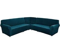 L S - Fundas de sofá de 3 piezas para sofá esquinero, protector de piel gruesa con parte inferior elástica, color verde azulado profundo, se adapta a 7 plazas para decoración del hogar