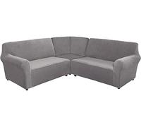 L S - Fundas de sofá de 3 piezas para sofá, parte inferior elástica, protector de piel de P gruesa, color gris claro, funda de sofá de esquina de 5 plazas para decoración del hogar