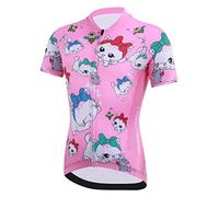L SERVER Camisetas de Ciclismo Infantil para Niño con Bolsillo Elástico Niña Camiseta de Ciclismo Corta + Short Acolchado Transpirable Conjunto, 6-7 años