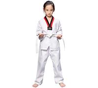 L SERVER Traje de Karate para Niños y Niñas Cómodo Profesional Traje de Judo para Niñas con Cuello en V Traje de Taekwondo con Cinturón, Blanco A., 122-128