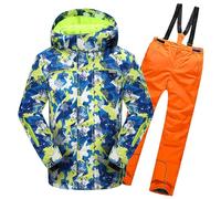 L SERVER Traje de Nieve Niño Niño con Capucha a prueba de viento y Impermeable Traje de Esquí Chica de Polar Caliente Ropa de Esquí, Chaqueta amarilla + pantalón naranja, 16-17 Años