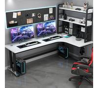 L-Shaped Computer Desk Corner Workstation With Pegboard, Home Office Gaming Desk With Bookshelf, Study Writing Table For PC & Laptop For Small Rooms(D-right,120x120x75cm)