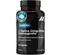 L Teanina, Ginkgo Biloba & Ashwagandha | Nootrópico con Bacopa, Cafeína Natural, Vitaminas B6 y B12 | Foco & Concentración, Claridad mental, Energía sin nerviosismo para Estudio y Trabajo, 90 Cápsulas