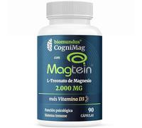 L-treonato de Magnesio Magtein® 2000 mg biomundus + Vitamina D3 2.000 UI dosis. Magnesio treonato Función cerebral óptima, mejor descanso, sueño, memoria, sistema inmune, músculos y huesos 90 cápsulas