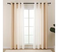 L.Z.E Cortinas Beis, Opacas, translúcidas, Cortas, Beige y Blancas, para Dormitorio, salón, Juego de 2 Unidades, gradiente de Color, Cortina de privacidad, Cortina con Ojales, 140 x 175 cm, Cortas y