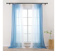 L.Z.E Cortinas de Color Degradado con Cinta fruncidora, Cortina Azul y Blanca para salón, niños, niñas, Dormitorio, Ventana, Transparente, Juego de 2 Unidades, 140 x 175 cm Cortas (LZE2220T-BL175)