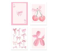 L0famy Preppy Prints - Póster de bola de discoteca con lazo rosa, decoración de pared, bonitos pósteres de perro con globos, decoración de dormitorio de niñas, fotos rosas para dormitorios y