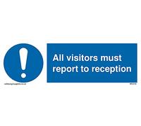 L15 - Letrero con texto en inglés "All Visitors Must Report To Reception", 150 x 50 mm
