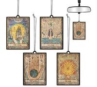 L1rabe 4P Ambientadores de aire de coche de Tarot vintage, The Star World, sol, luna, colgante, fragancia, tarjetas perfumadas, estilo antiguo, tarot, aromaterapia, tabletas, dormitorio, armario