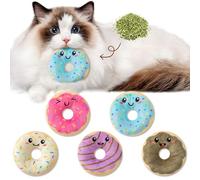 L1rabe Juguetes de dona de verano con hierba gatera - 5 piezas de juguetes de dona para gatos, regalos lindos y divertidos suministros para mascotas, para gatos de interior, herramientas de dentición,