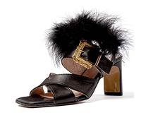 L37 HANDMADE SHOES Bon Voyage, Sandalia de tacón Mujer, Negro, 35 EU