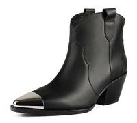 L37 HANDMADE SHOES Botines I Cuero Natural I Zapatos Hechos a Mano I Estilo único I Skyline de Manhattan, Bota de Tobillo Mujer, Negro, 36 EU