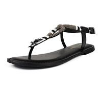 L37 HANDMADE SHOES Chanclas de verano para mujer, planas, bohemias, con diamantes de imitación, sandalias planas de flores del desierto, Negro, 39 EU