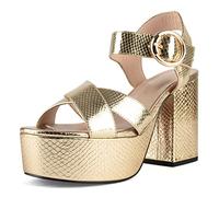 L37 HANDMADE SHOES More, Sandalia de tacón Mujer, Dorado, 36 EU
