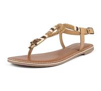 L37 HANDMADE SHOES Sandalias de Mujer | Verano Planas | Bohemian | Chanclas de Dedo con Brillantes | Flor del Desierto, marrón, 36 EU