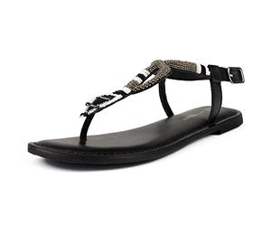 L37 HANDMADE SHOES Sandalias de Mujer | Verano Planas | Bohemian | Chanclas de Dedo con Brillantes | Flor del Desierto, Negro, 36 EU