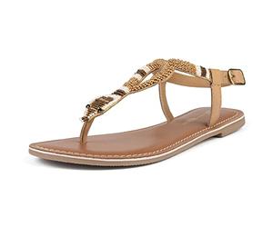 L37 HANDMADE SHOES Sandalias de Mujer | Verano Planas | Bohemian | Chanclas de Dedo con Brillantes | Flor del Desierto, marrón, 38 EU