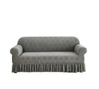 L6NqIAG 1PC Jacquard Sofa Cover with Skirt Can Be Easily Removed Couch Protector of Bench with Armrest Plant Pattern Funda del sofá(Dark Grey,4 Seaters)